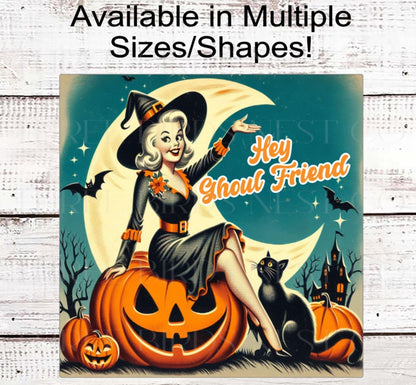 Halloween Witch Wreath Signs, Hey Ghoul Friend, Vintage Halloween, Jack O Lantern