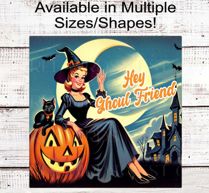 Vintage Halloween Wreath Signs, Witch Decor, Hey Ghoul Friend