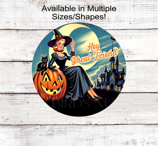 Vintage Halloween Wreath Signs, Witch Decor, Hey Ghoul Friend