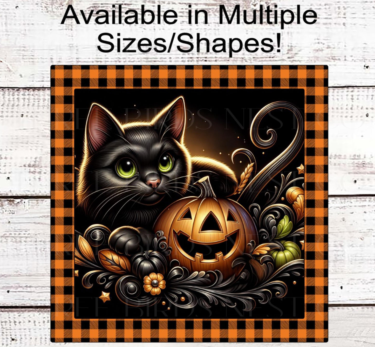 Halloween Wreath Sign, Black Cat Lover, Jack O Lantern Sign, Spooky Decor