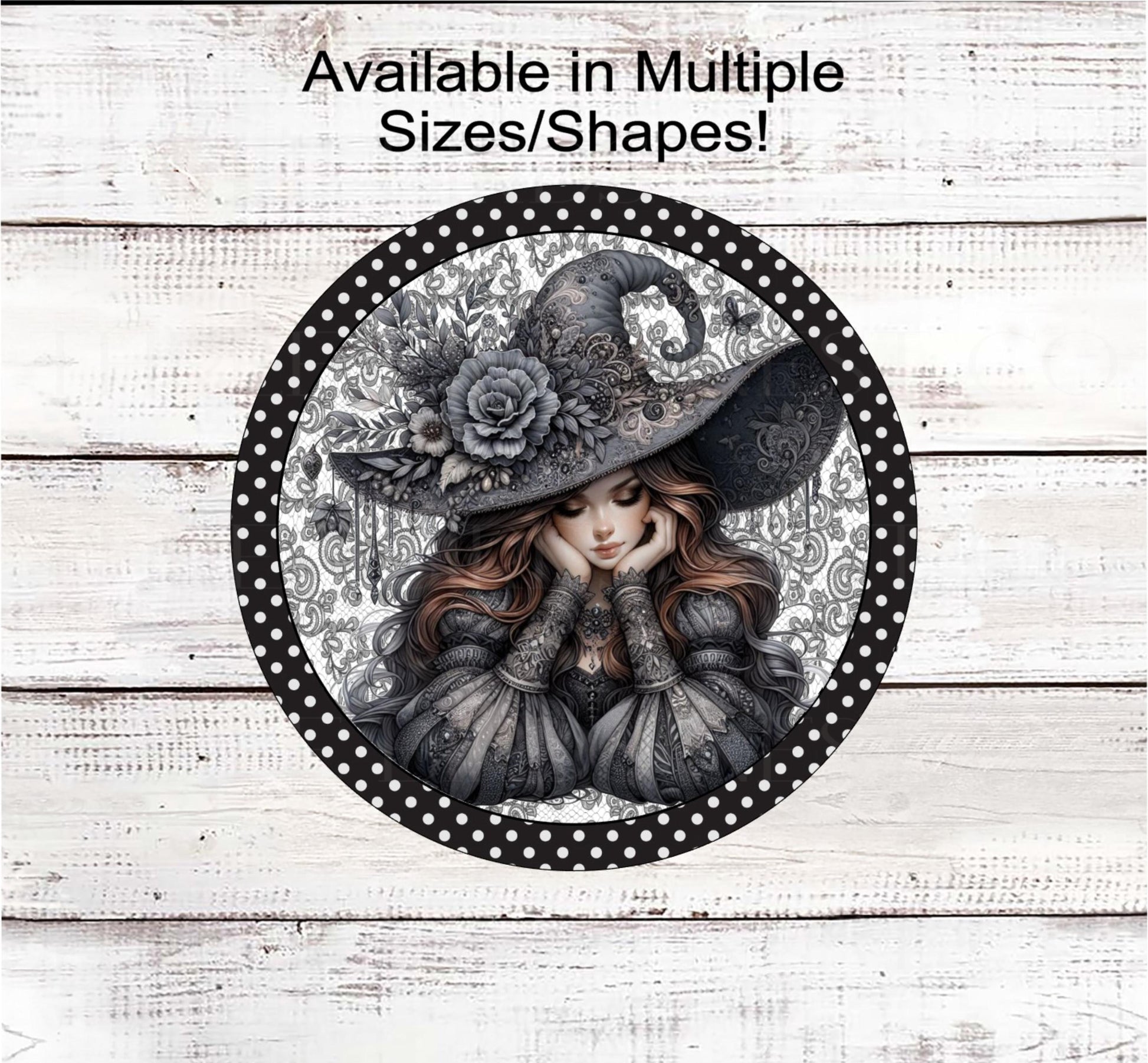 Halloween Wreath Sign, Witch Lover, Monotone Sign, Black Grey and White, Spooky Decor, Boho Floral