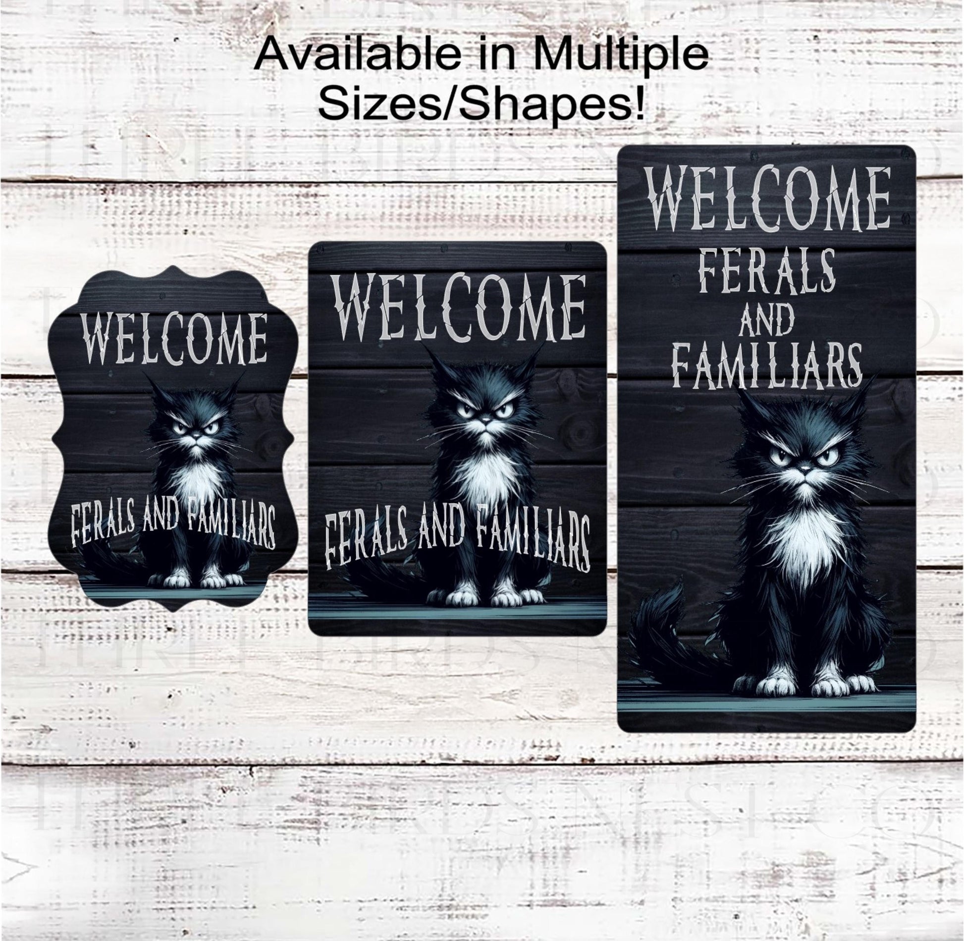 Halloween Wreath Signs, Ferals and Familiars, Black Cat Sanctuary, Spooky Sign