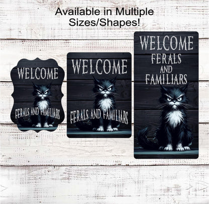 Halloween Wreath Signs, Ferals and Familiars, Black Cat Sanctuary, Spooky Sign