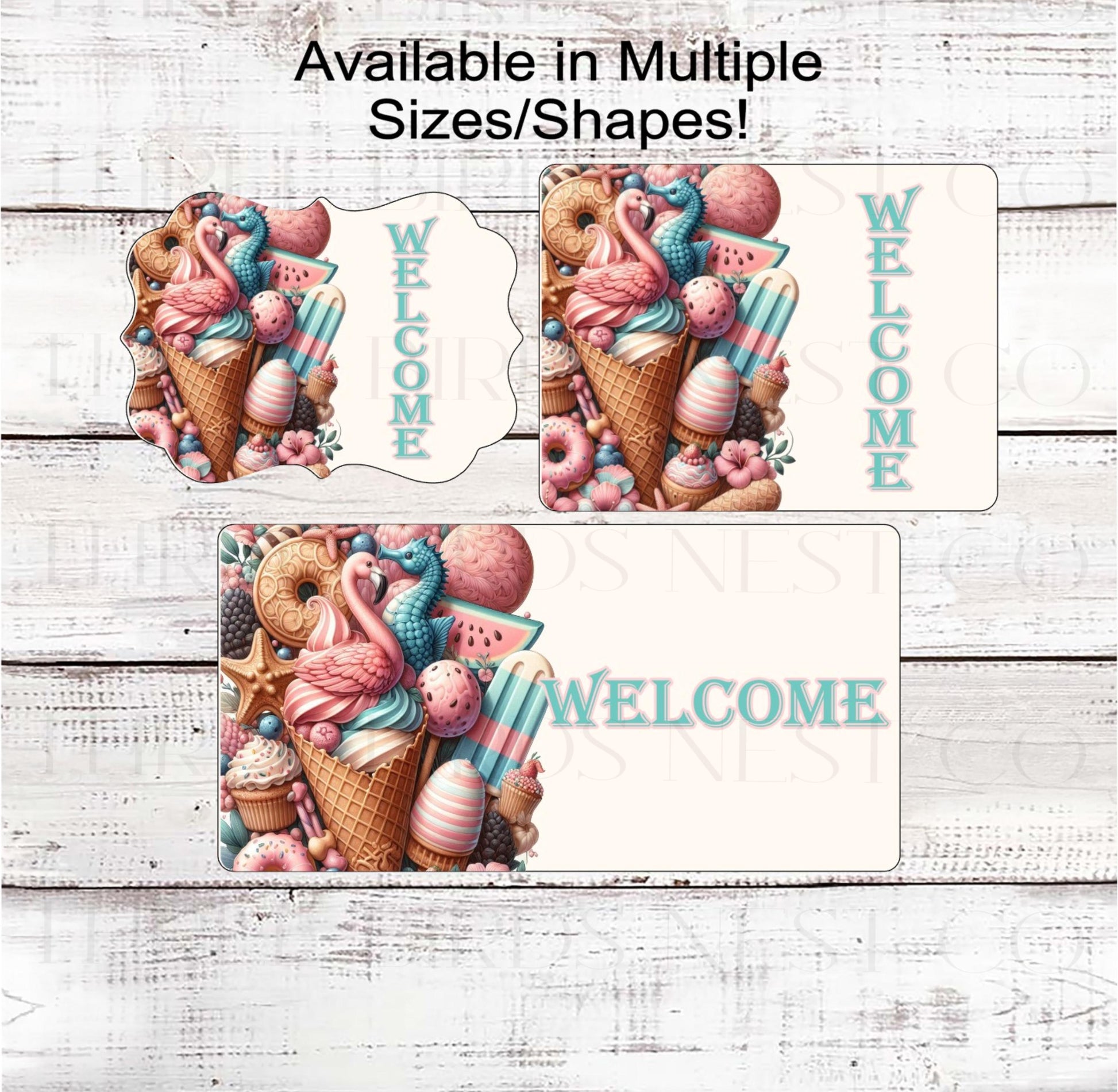 Beach Flamingo Wreath Sign, Sweet Summertime, Cookies and Ice Cream, Hibiscus Flowers, Seahorse