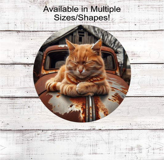 Orange Tabby Cat Wreath Sign, Vintage Car, Barn Decor, Vintage Tractor
