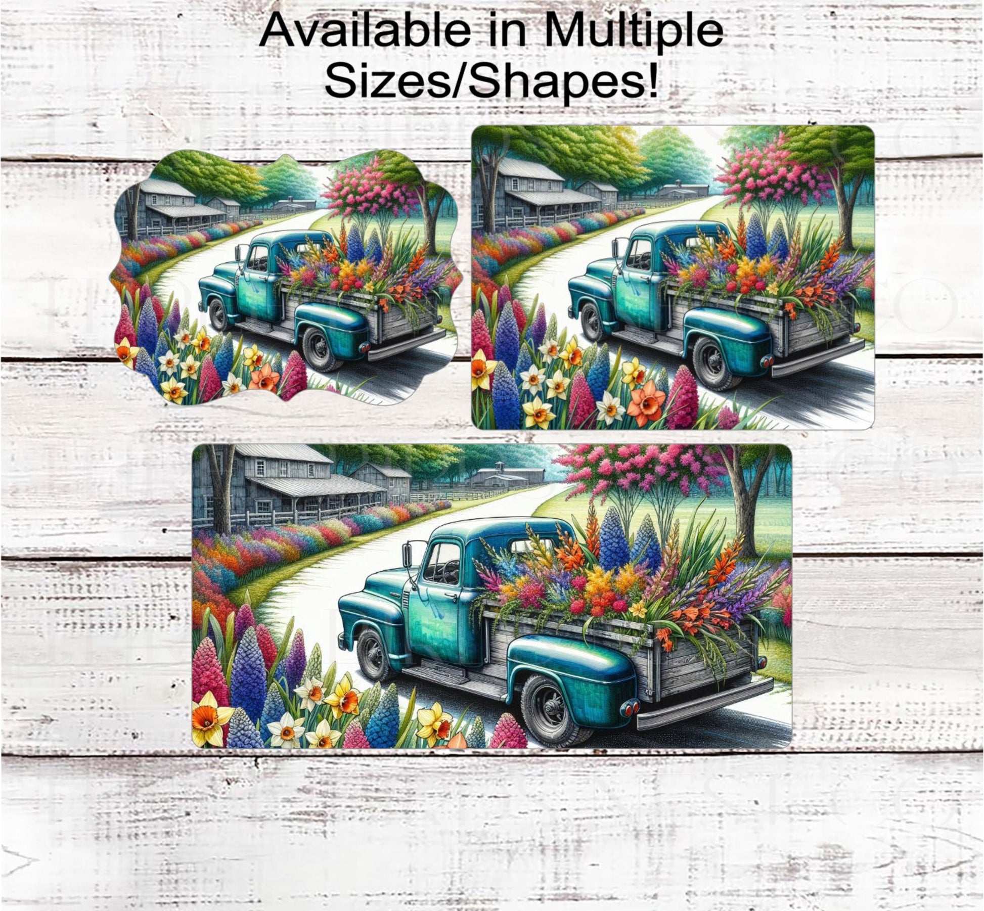 Floral Truck Wreath Sign, Spring Flowers, Everyday Decor