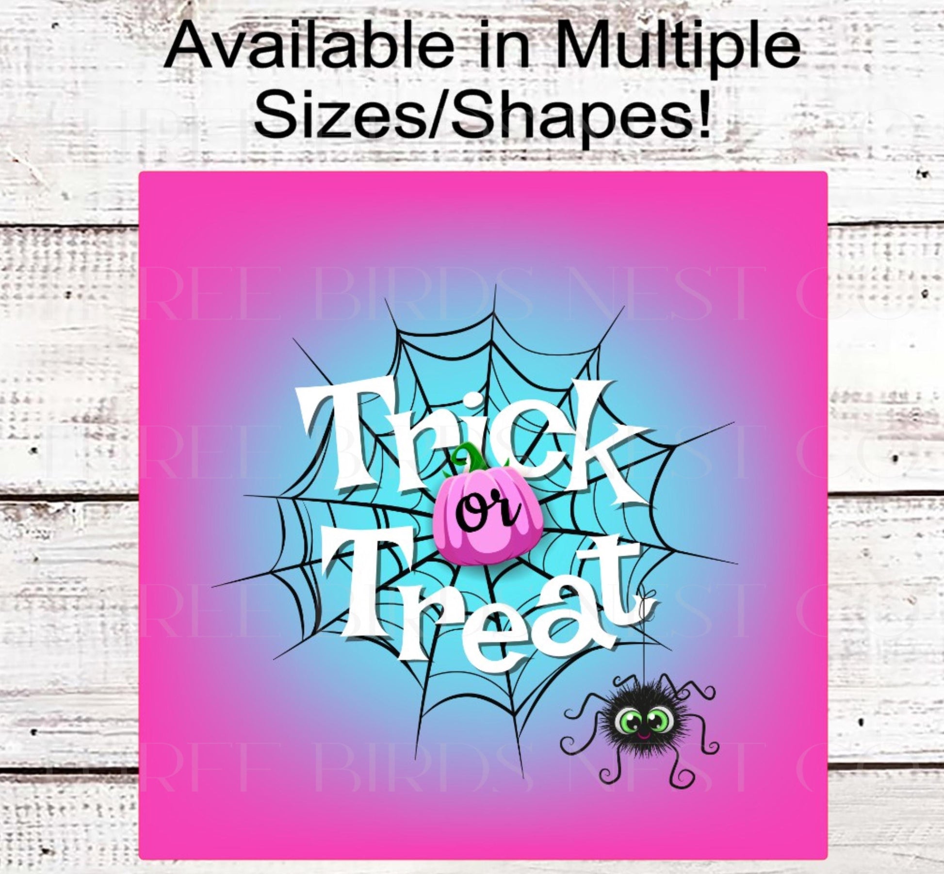 Trick or Treat Halloween Wreath Sign, Spider Web, Pink Pumpkins, Wear Pink in October