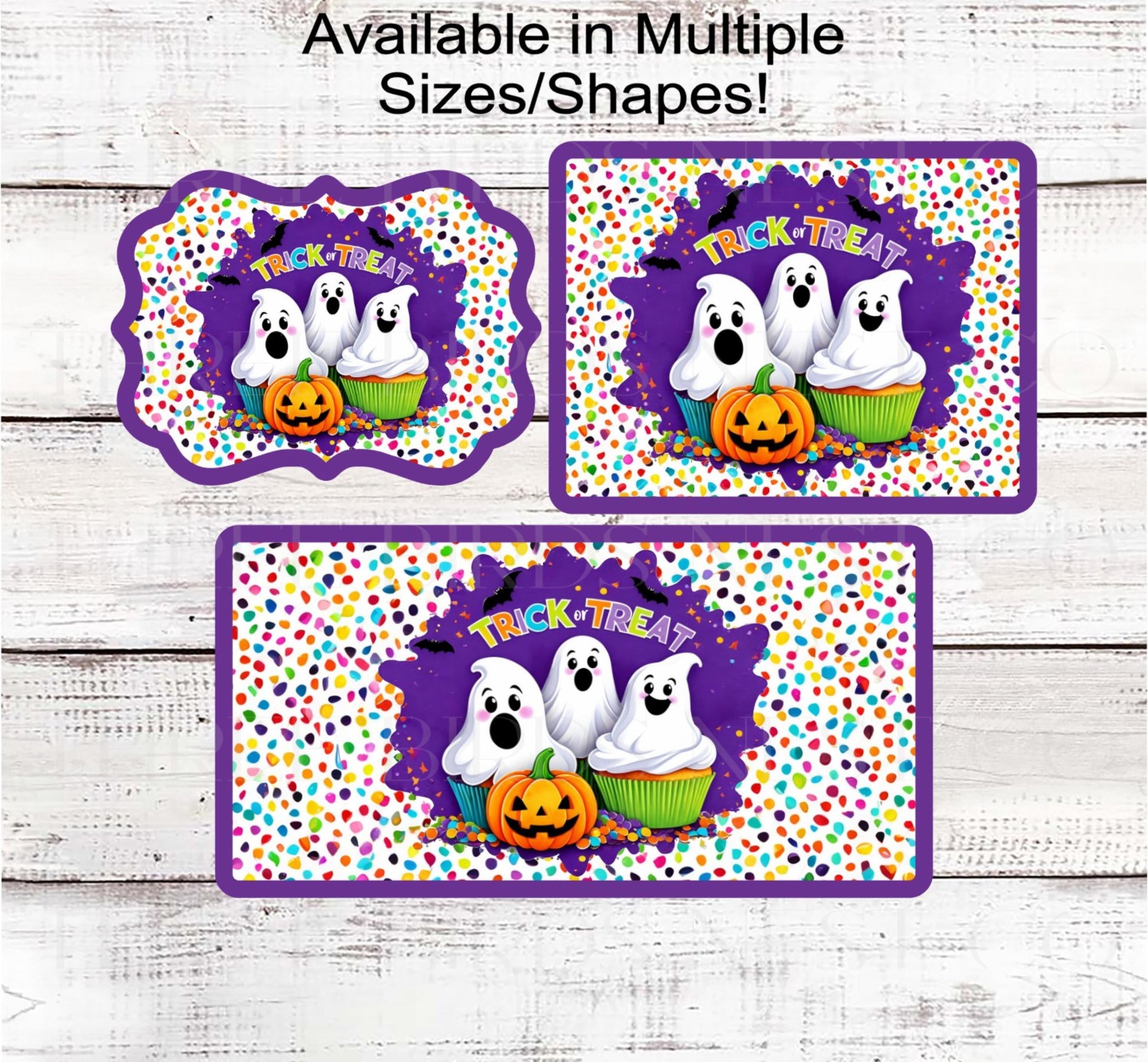 Trick or Treat Halloween Wreath Sign, Spider Web, Ghost Cupcakes, Sprinkles