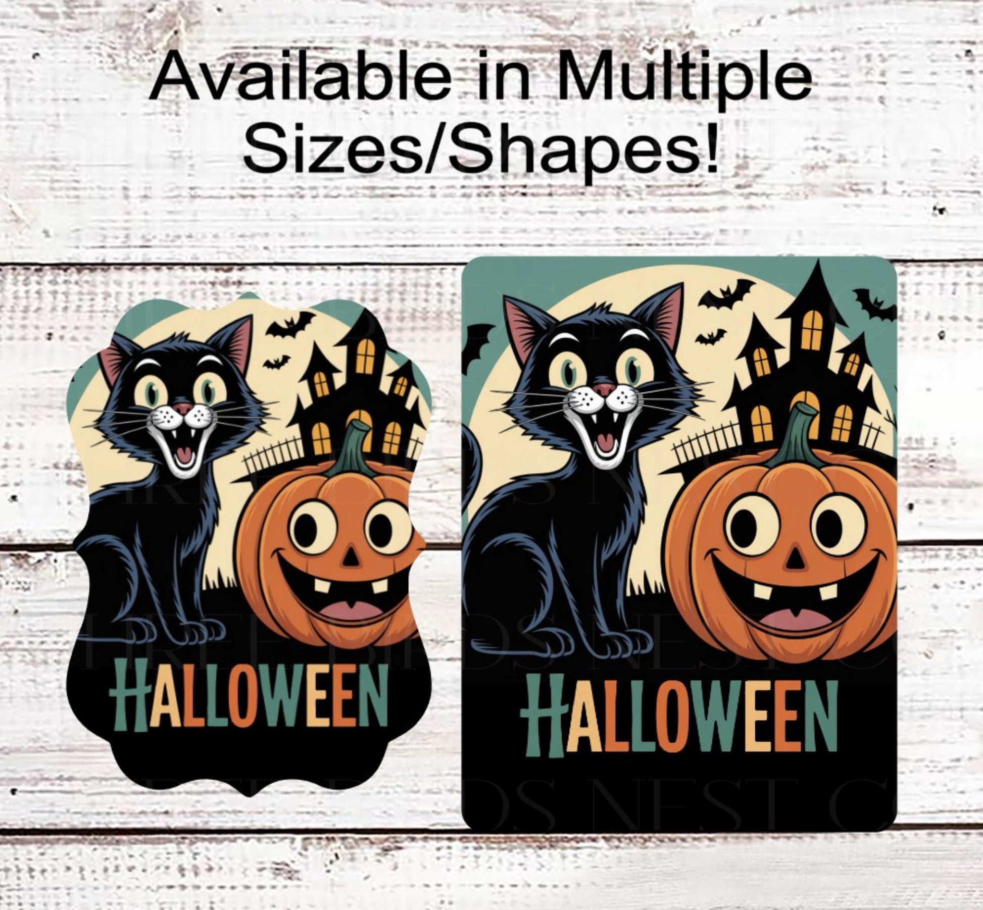 Vintage Halloween Wreath Sign, Black Cat, Happy Jack O Lantern, Haunted House Decor