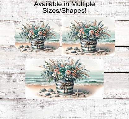 Summer Wreath Sign, Beach Lover, Starfish, Sand Pail, The Beach is Calling, Ocean Nautical Decor