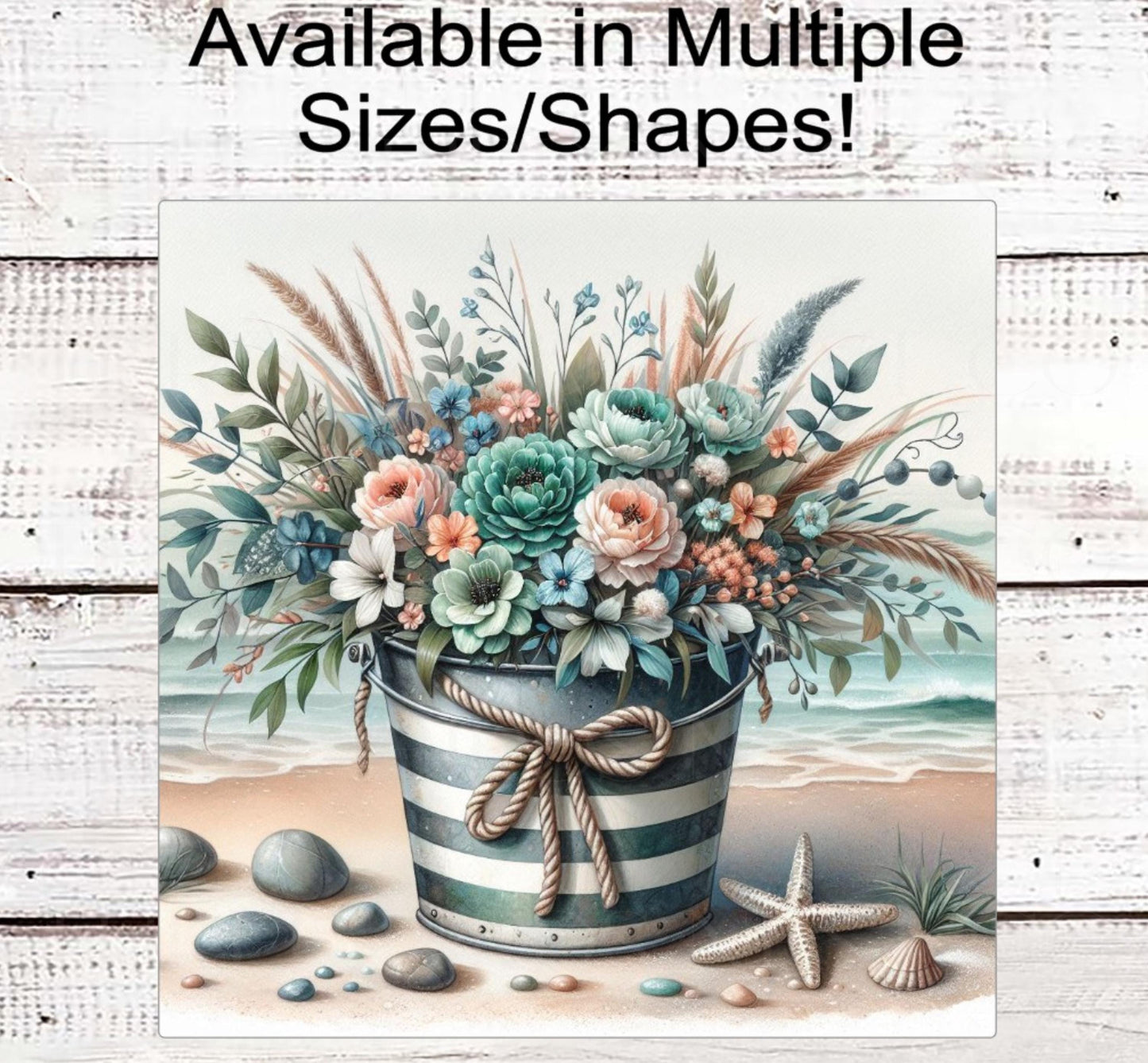 Summer Wreath Sign, Beach Lover, Starfish, Sand Pail, The Beach is Calling, Ocean Nautical Decor