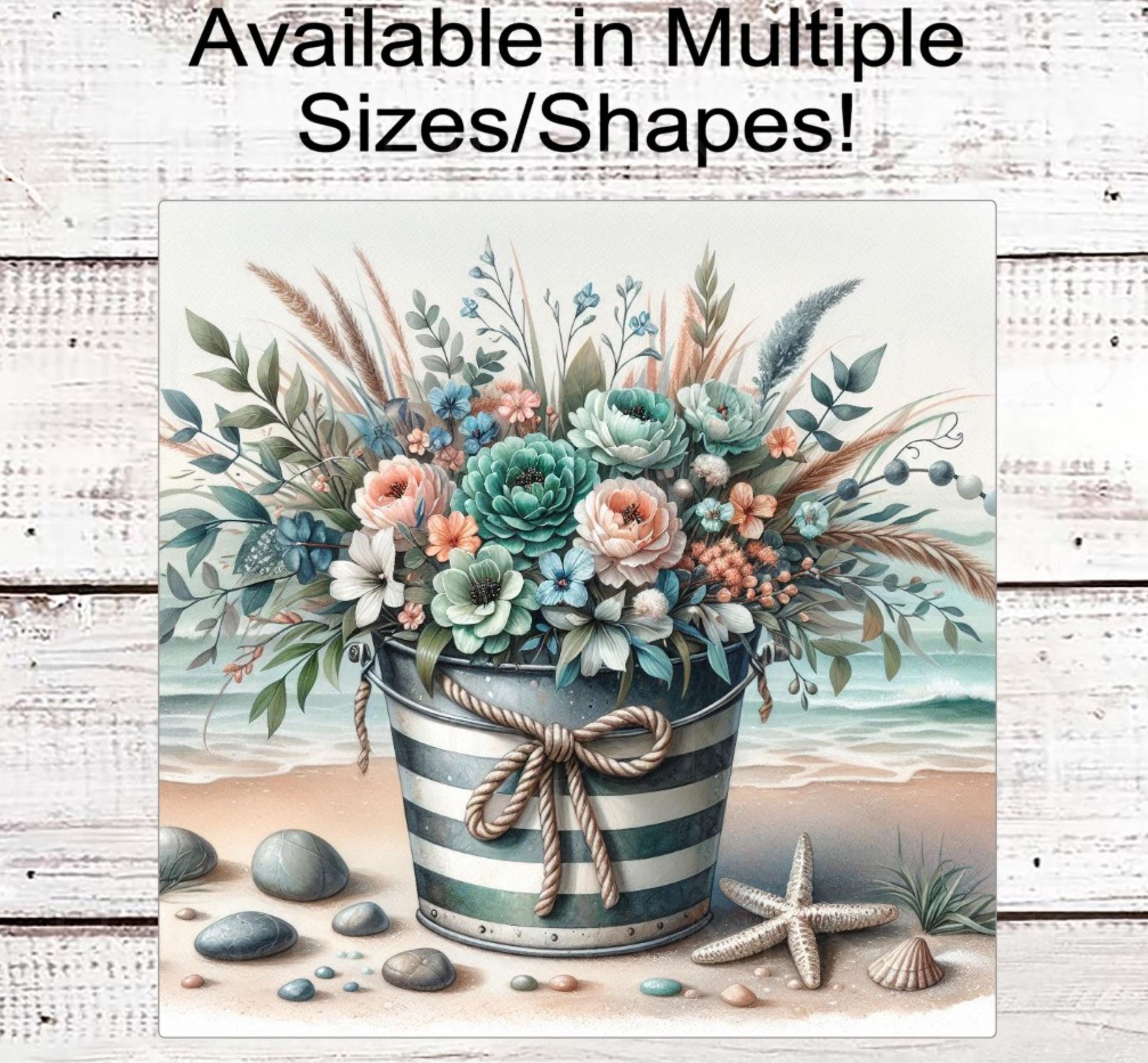 Summer Wreath Sign, Beach Lover, Starfish, Sand Pail, The Beach is Calling, Ocean Nautical Decor