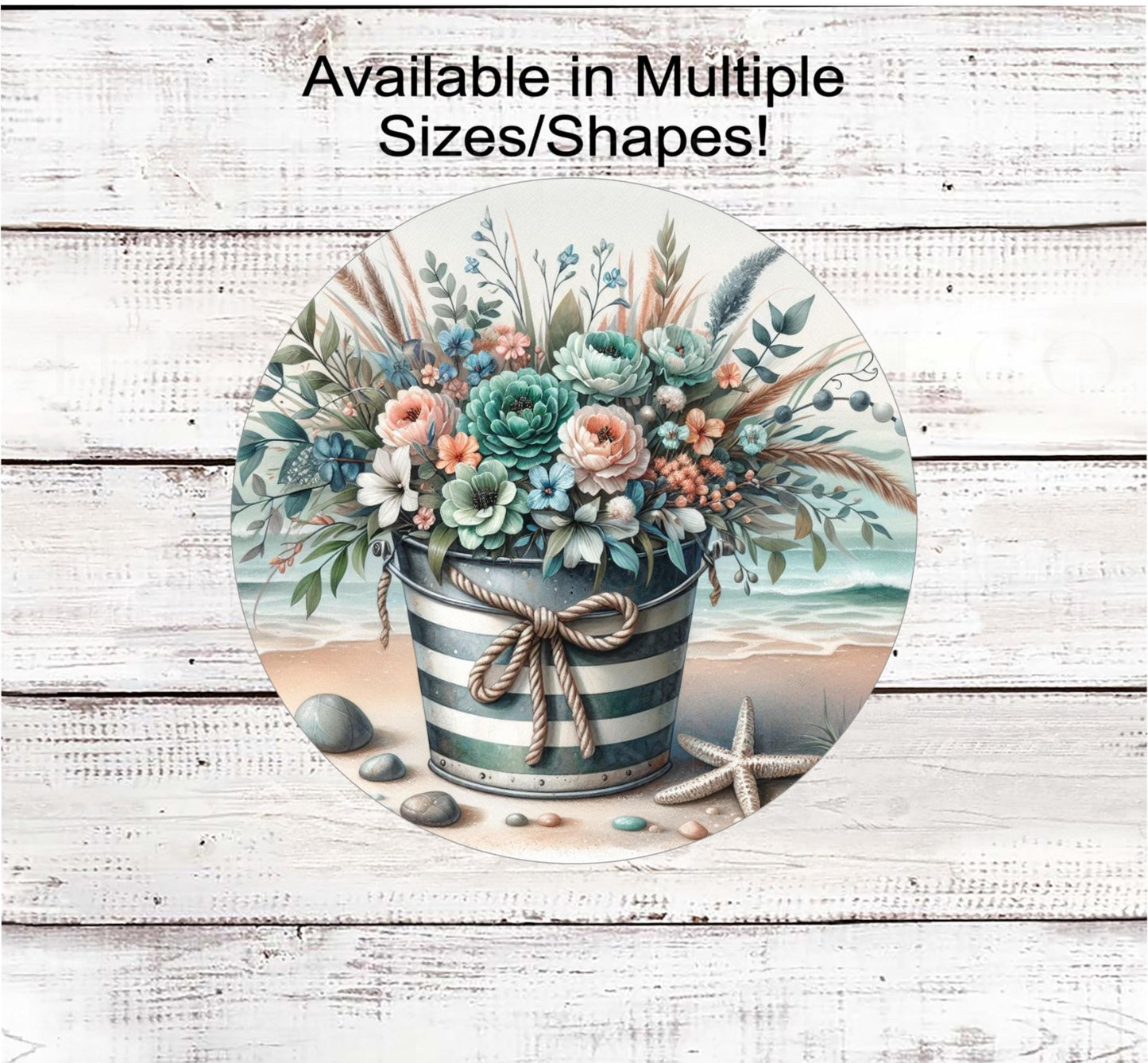Summer Wreath Sign, Beach Lover, Starfish, Sand Pail, The Beach is Calling, Ocean Nautical Decor