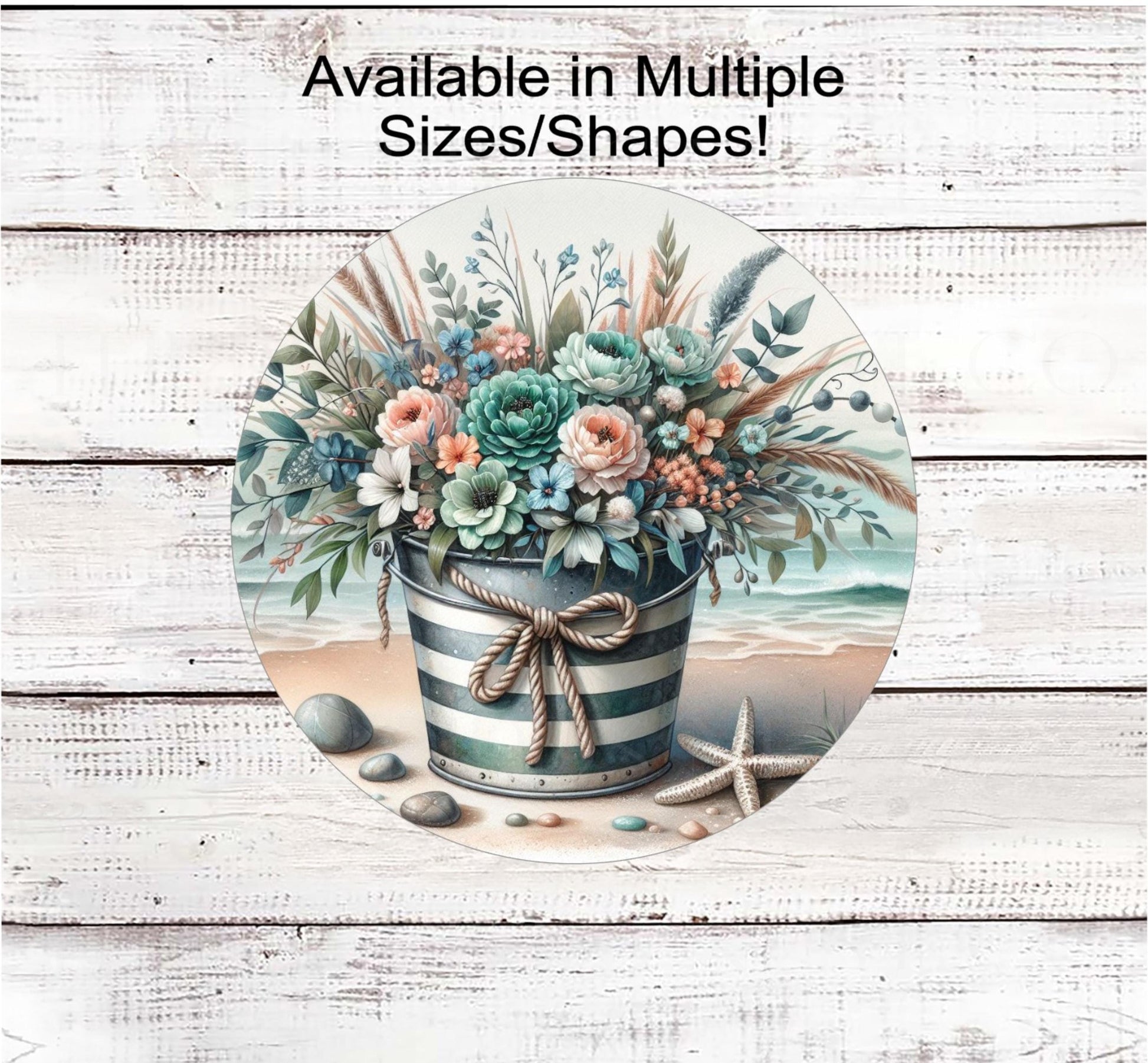 Summer Wreath Sign, Beach Lover, Starfish, Sand Pail, The Beach is Calling, Ocean Nautical Decor