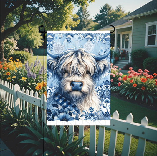 Scottish Highland Cow Double-Sided Garden Flag, Baby Cow Lover, Better on the Farm, Rustic Farmhouse Chinoiserie