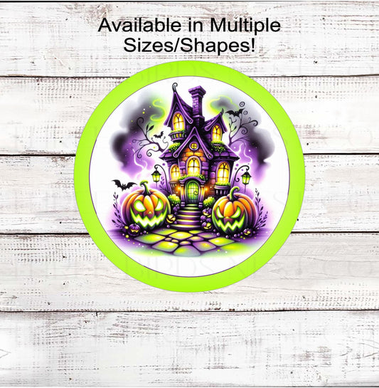 Haunted House Wreath Sign, Halloween Bats, Spooky Jack O Lanterns