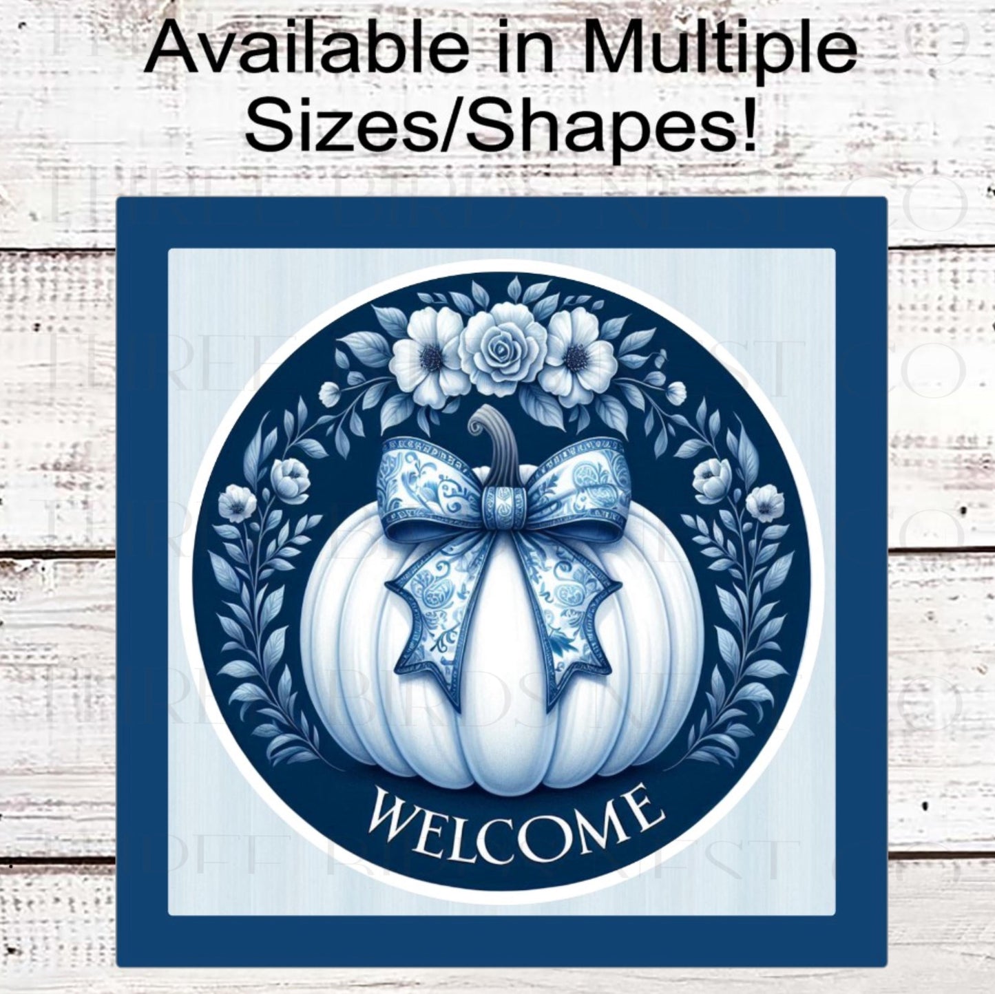 Fall Welcome Wreath Sign, Chinoiserie Pumpkins