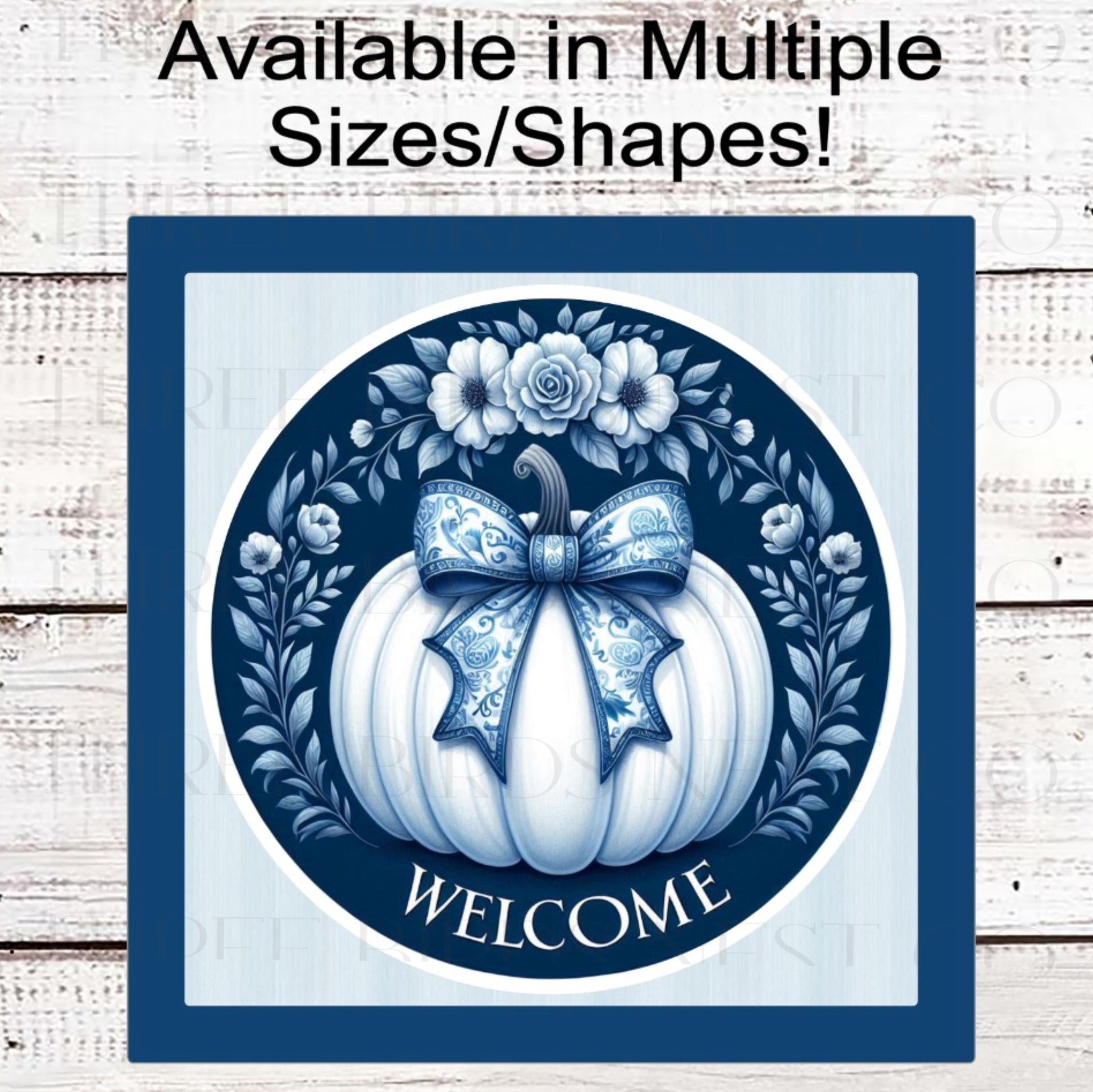 Fall Welcome Wreath Sign, Chinoiserie Pumpkins