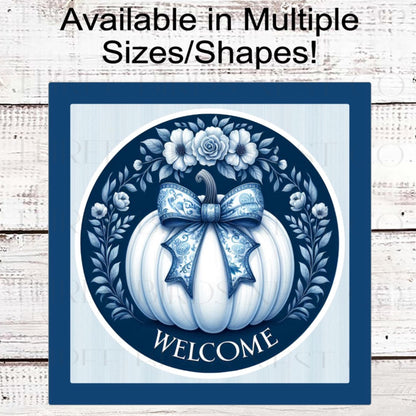Fall Welcome Wreath Sign, Chinoiserie Pumpkins
