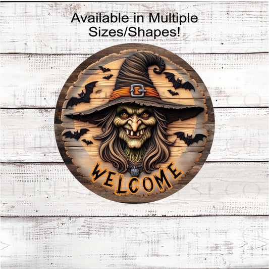 Halloween Witch Wreath Sign, Black Bats, Rustic Farmhouse, Spooky Sign
