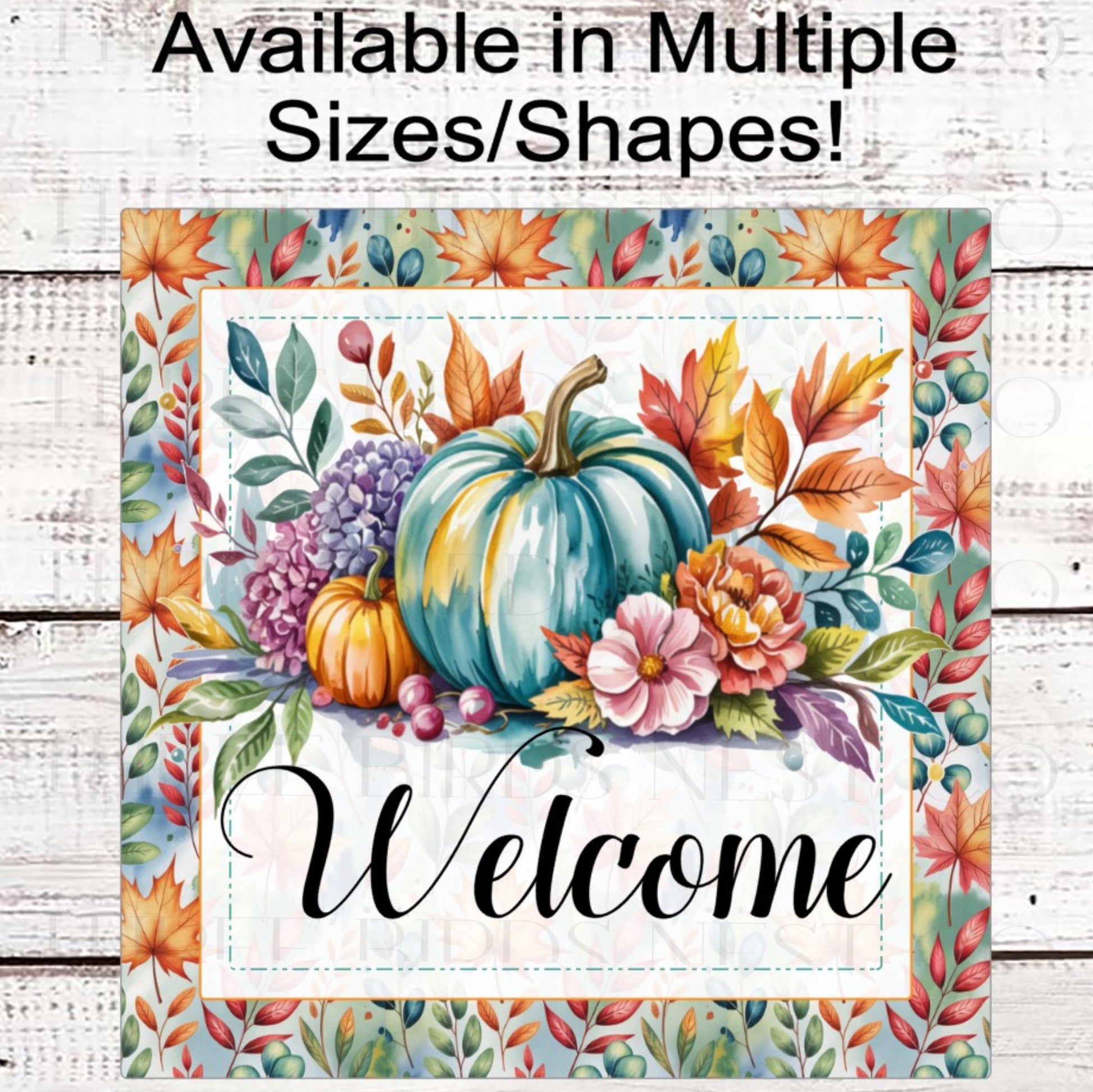 Fall Welcome Wreath Sign, Abstract Pumpkin Art, Autumn Leaves