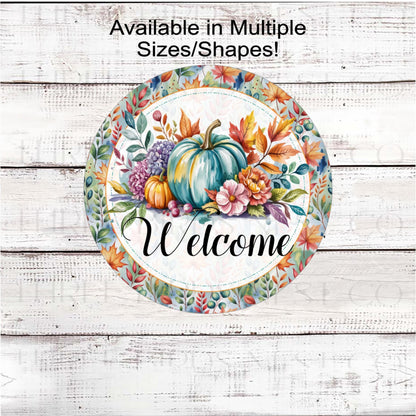 Fall Welcome Wreath Sign, Abstract Pumpkin Art, Autumn Leaves