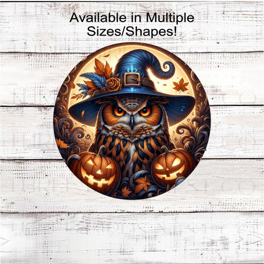 Halloween Owl Wreath Sign, Witch Hat, Full Moon, Halloween Decor