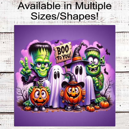 Halloween Monster Wreath Sign, Jack O Lantern, Friendly Ghost, Cute Halloween Decor