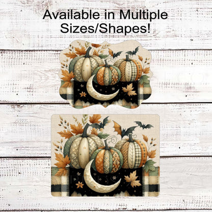 Patchwork Pumpkin Halloween Wreath Sign, Rustic Farmhouse, Prmitive Decor, Jack O Lantern, Black Bats