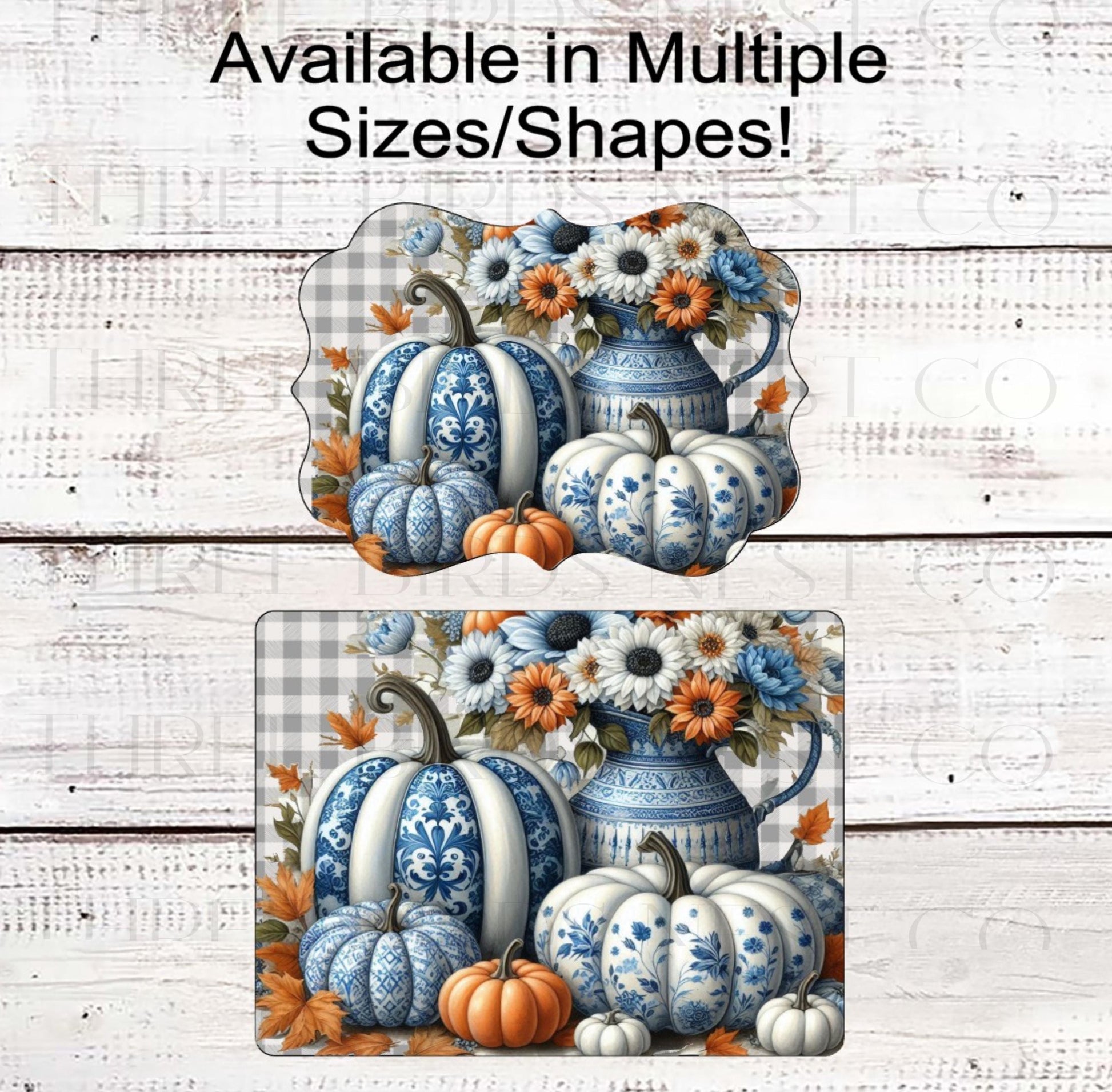 Painted Fall Pumpkins Wreath Sign, Chinoiserie Pattern, Fall Floral