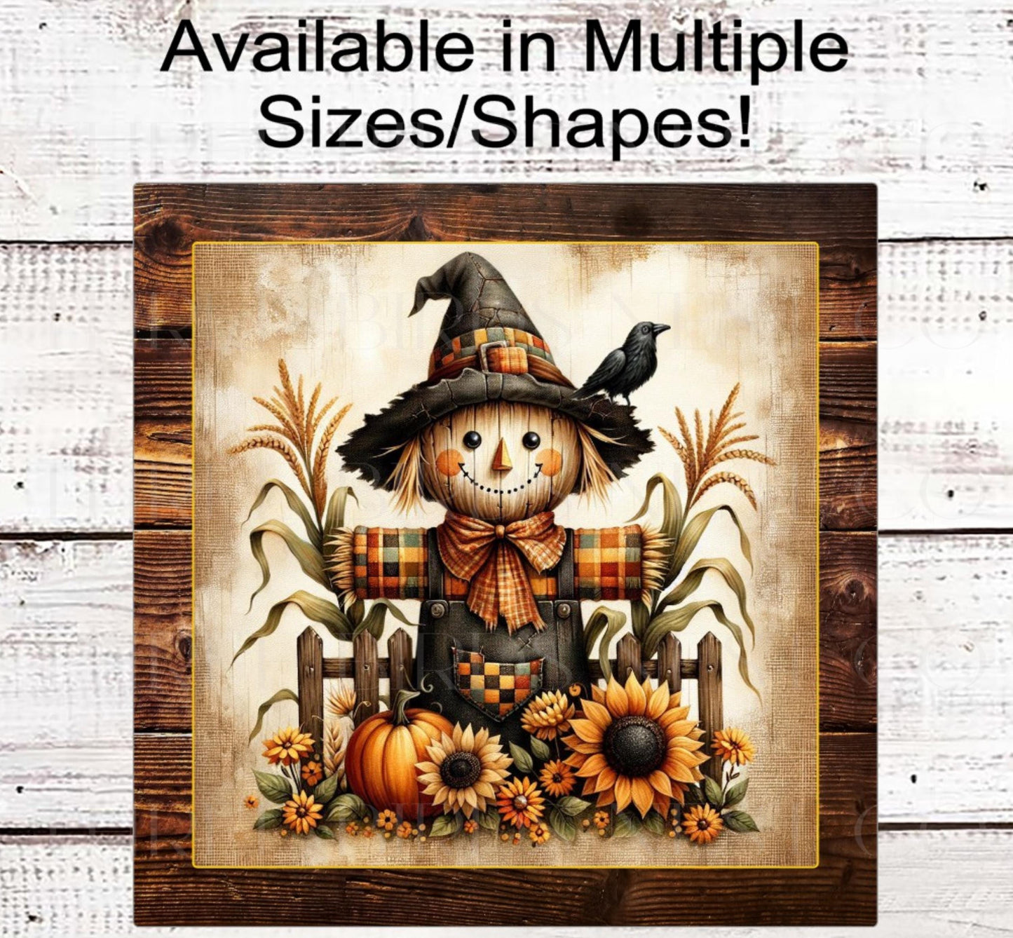 Scarecrow Fall Wreath Sign, Sunflowers Decor, Corn Stalks