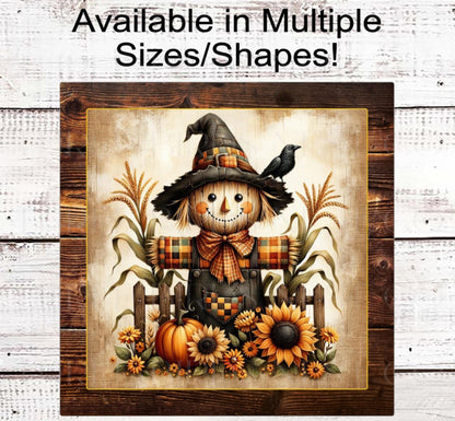 Scarecrow Fall Wreath Sign, Sunflowers Decor, Corn Stalks