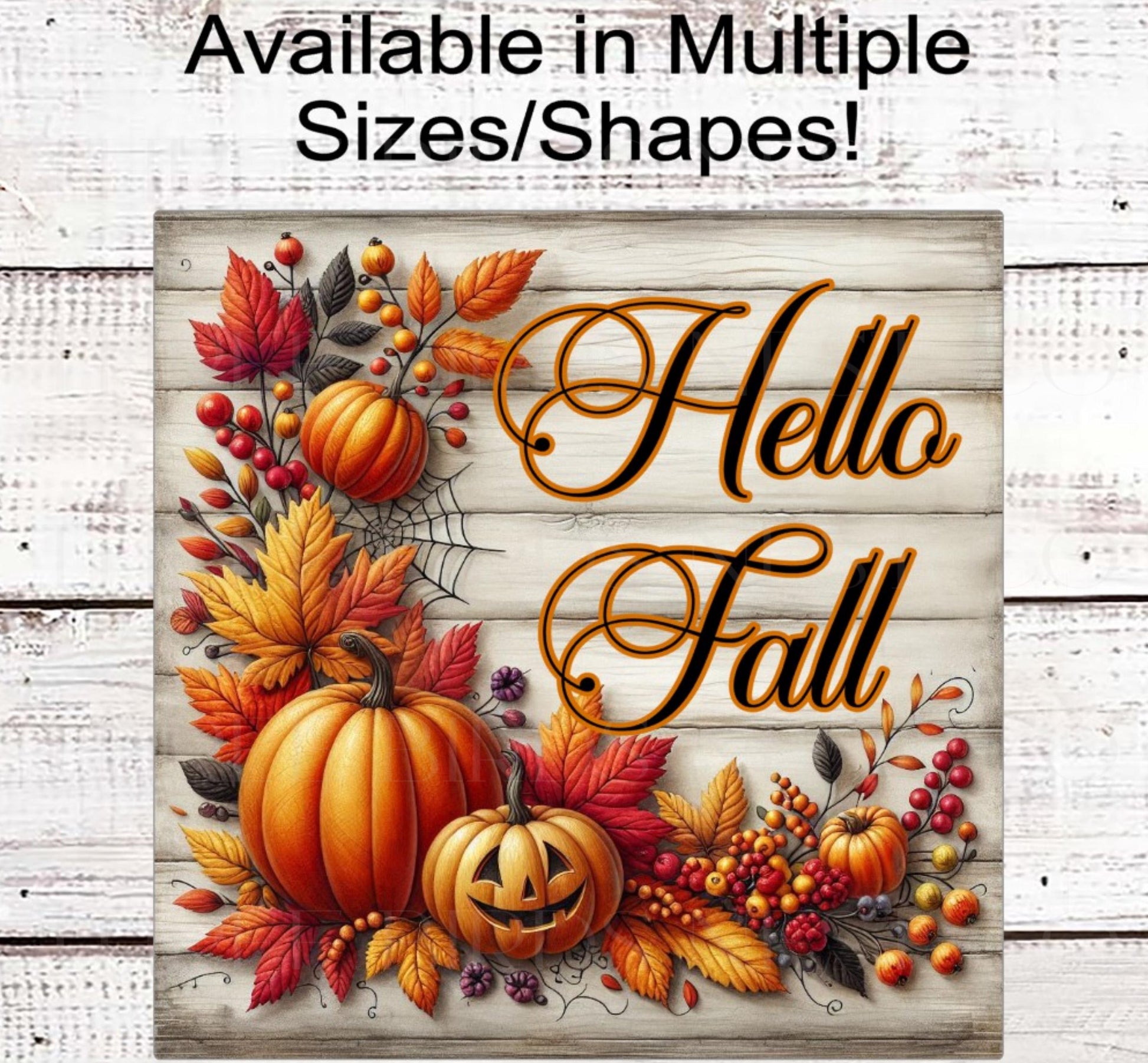 Hello Fall Wreath Sign, Pumpkins Decor, Jack O Lantern, Autumn leaves