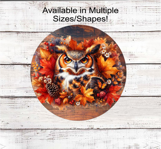 Owl Wreath Sign, Fall Welcome Sign, Autumn Leaves, Monarch Butterfly