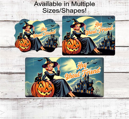Vintage Halloween Wreath Signs, Witch Decor, Hey Ghoul Friend