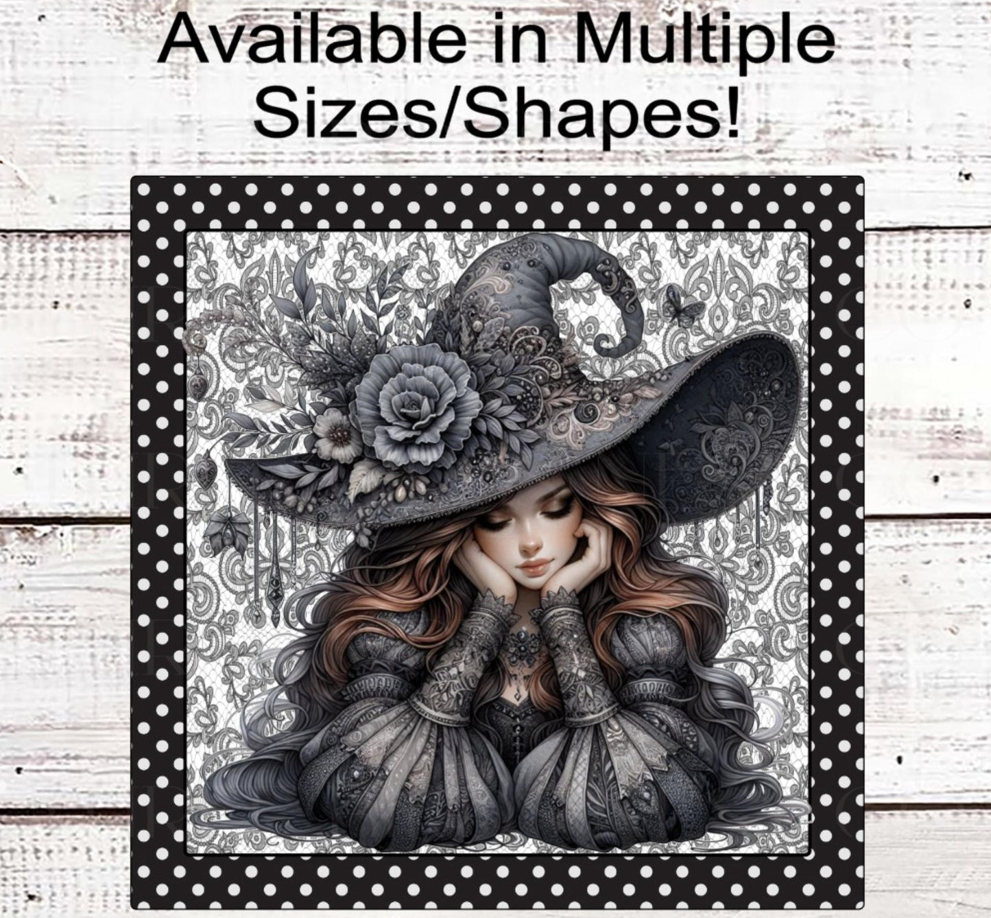 Halloween Wreath Sign, Witch Lover, Monotone Sign, Black Grey and White, Spooky Decor, Boho Floral