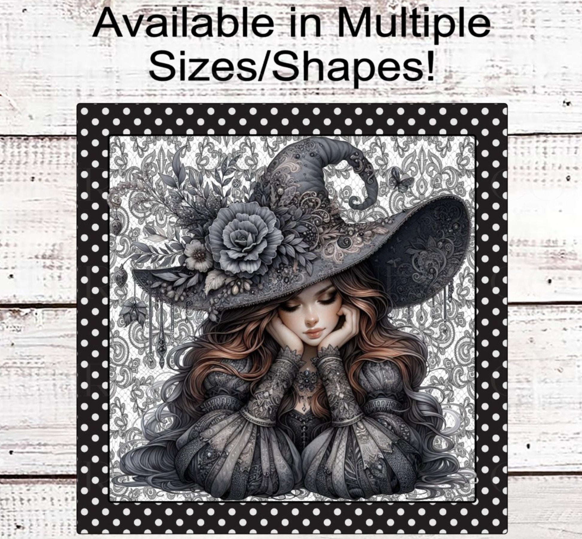 Halloween Wreath Sign, Witch Lover, Monotone Sign, Black Grey and White, Spooky Decor, Boho Floral