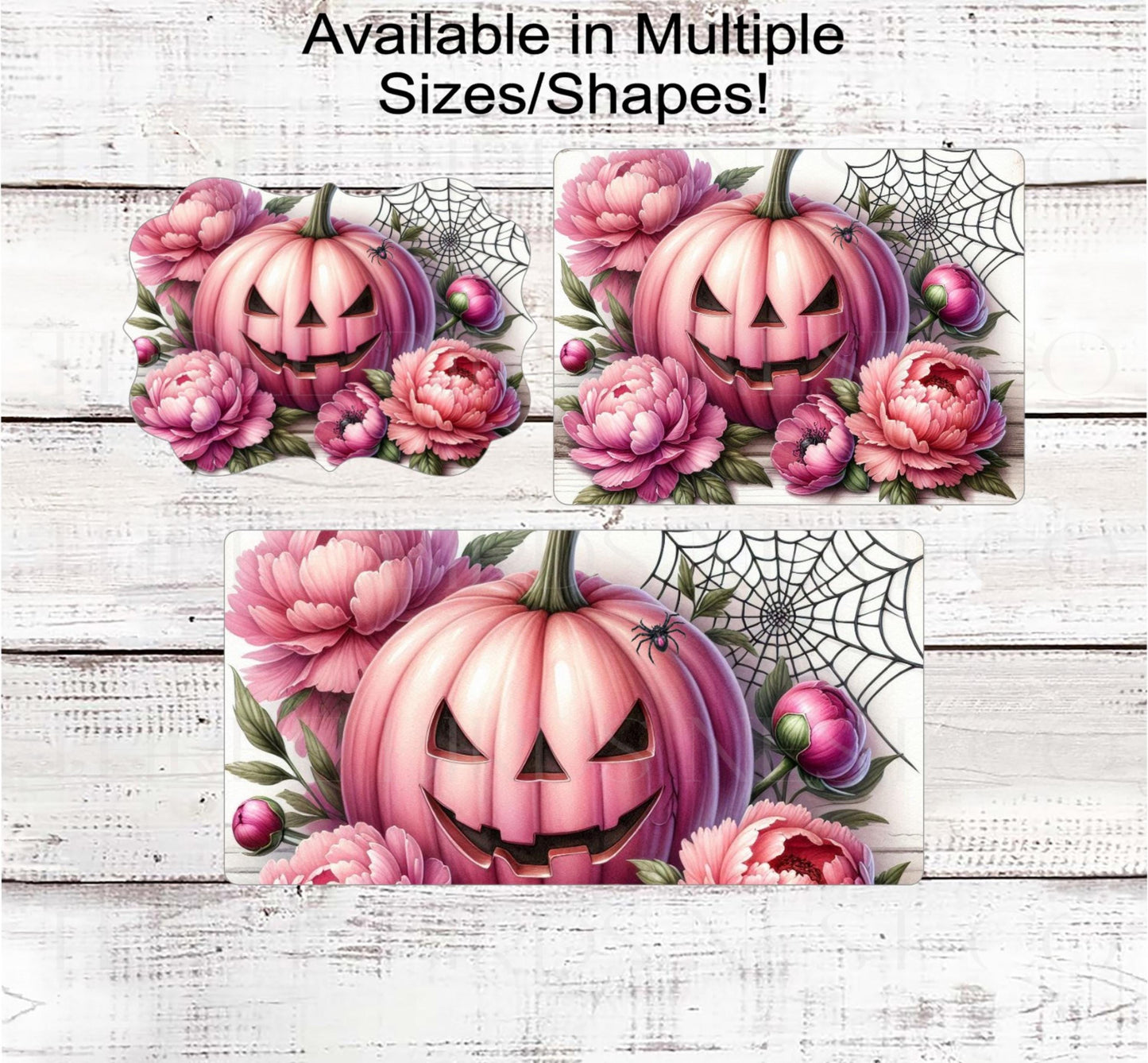 Pink Pumpkin Halloween Wreath Sign, Spider Web, Rustic Farmhouse, Peonies, Jack O Lantern, Pink for October