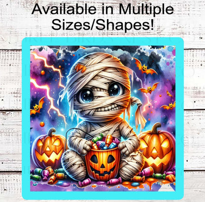 Halloween Mummy Wreath Sign, Jack O Lantern, Candy Bucket, Cute Halloween Decor