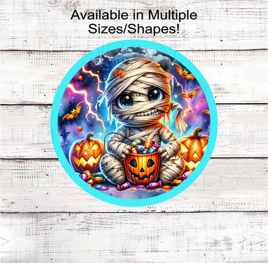 Halloween Mummy Wreath Sign, Jack O Lantern, Candy Bucket, Cute Halloween Decor