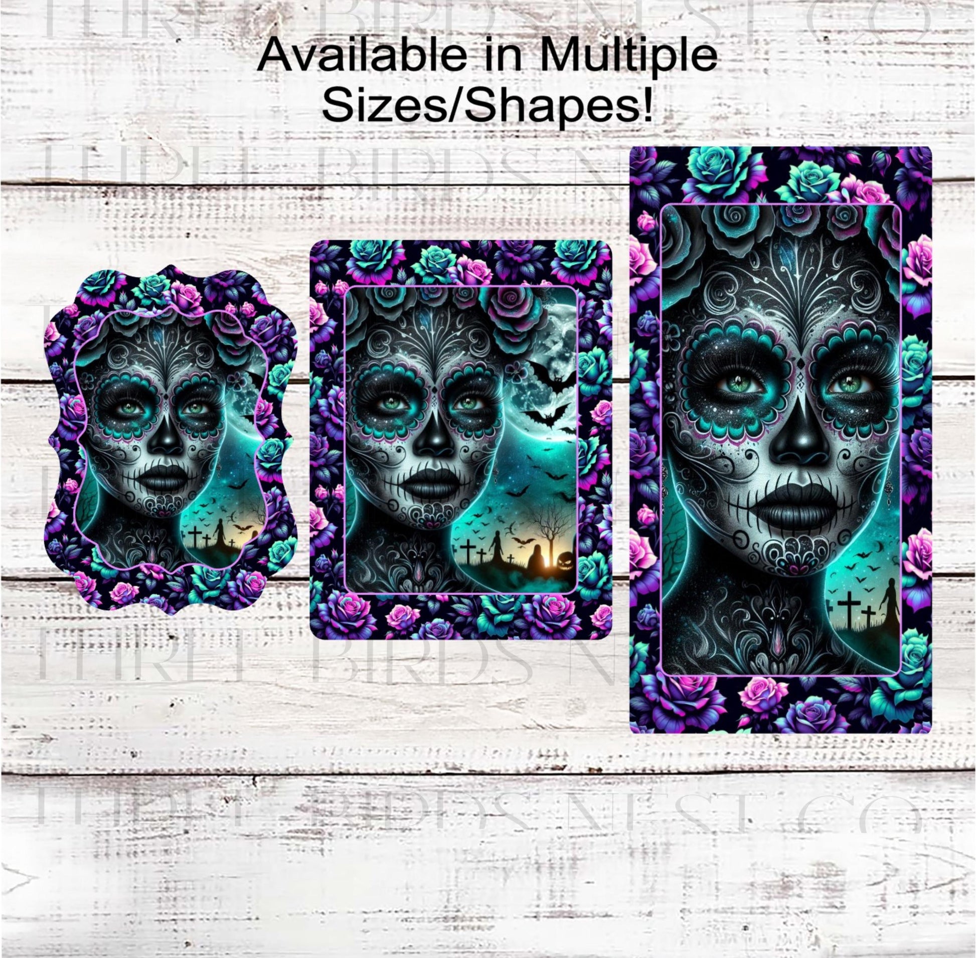 Sugar Skull Halloween Wreath Sign, African American La Catrina, Day of the Dead, Haunted House, Macabre Roses