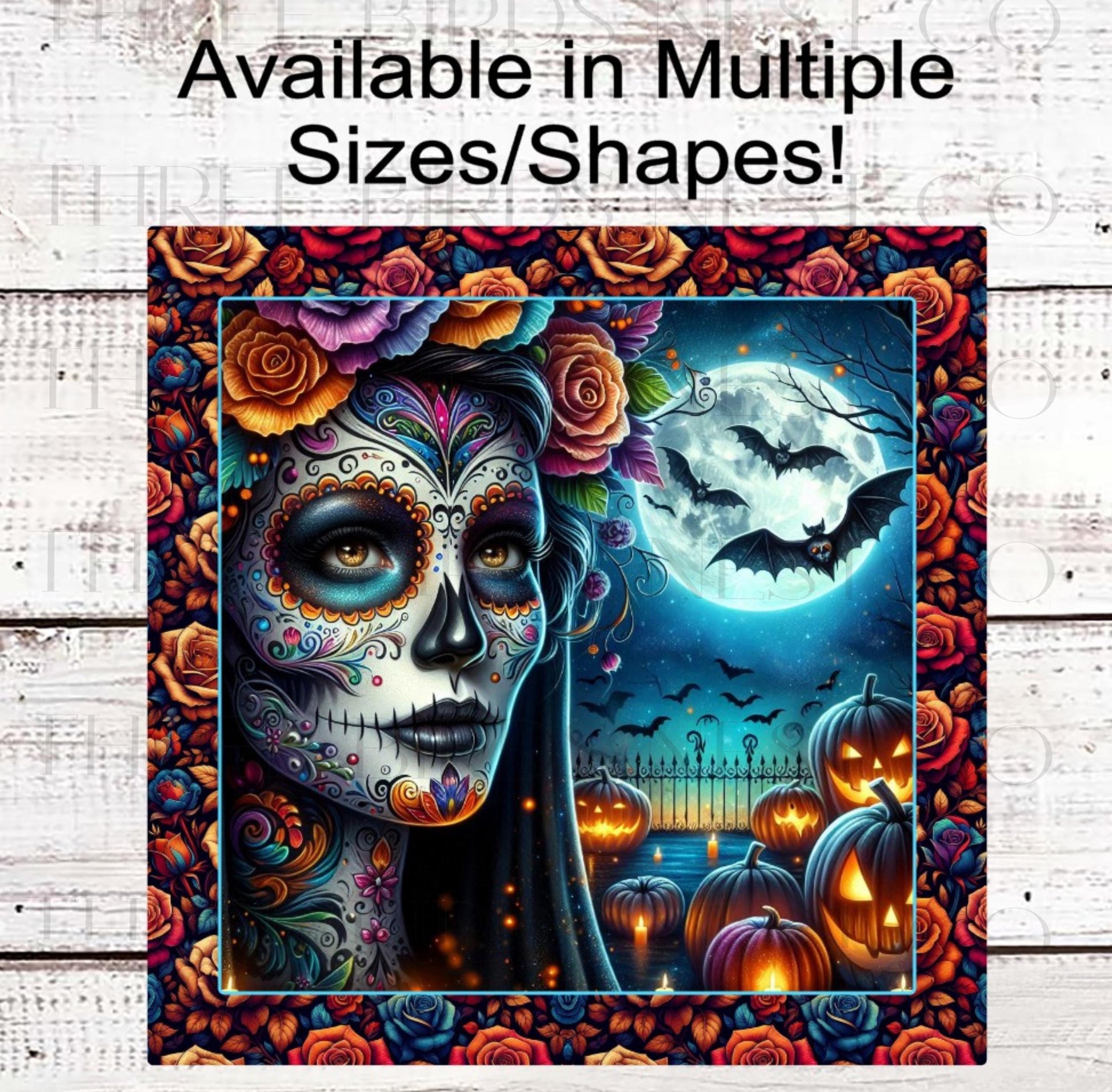 Sugar Skull Halloween Wreath Sign, La Catrina, Day of the Dead, Haunted House, Macabre Roses