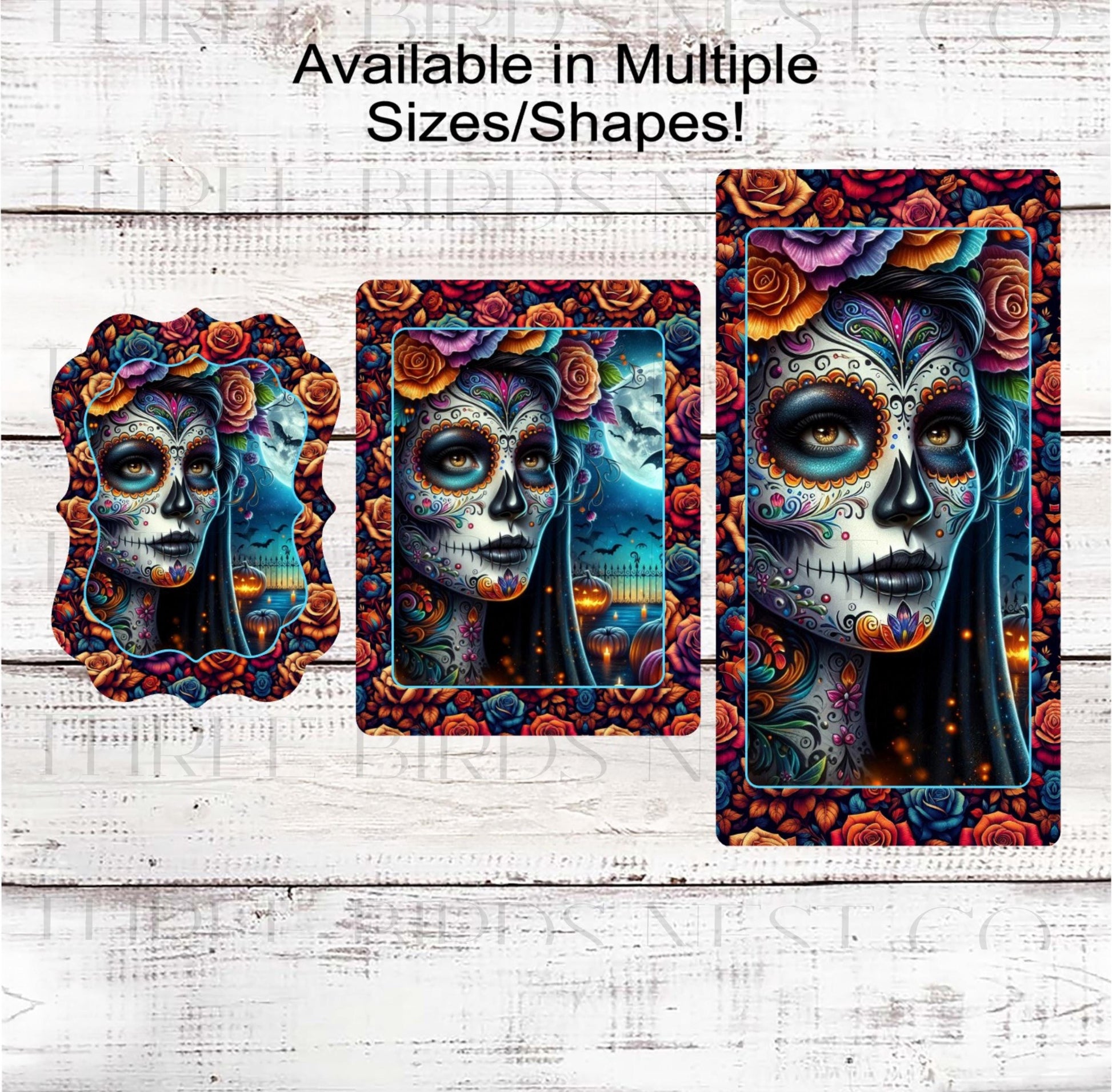 Sugar Skull Halloween Wreath Sign, La Catrina, Day of the Dead, Haunted House, Macabre Roses