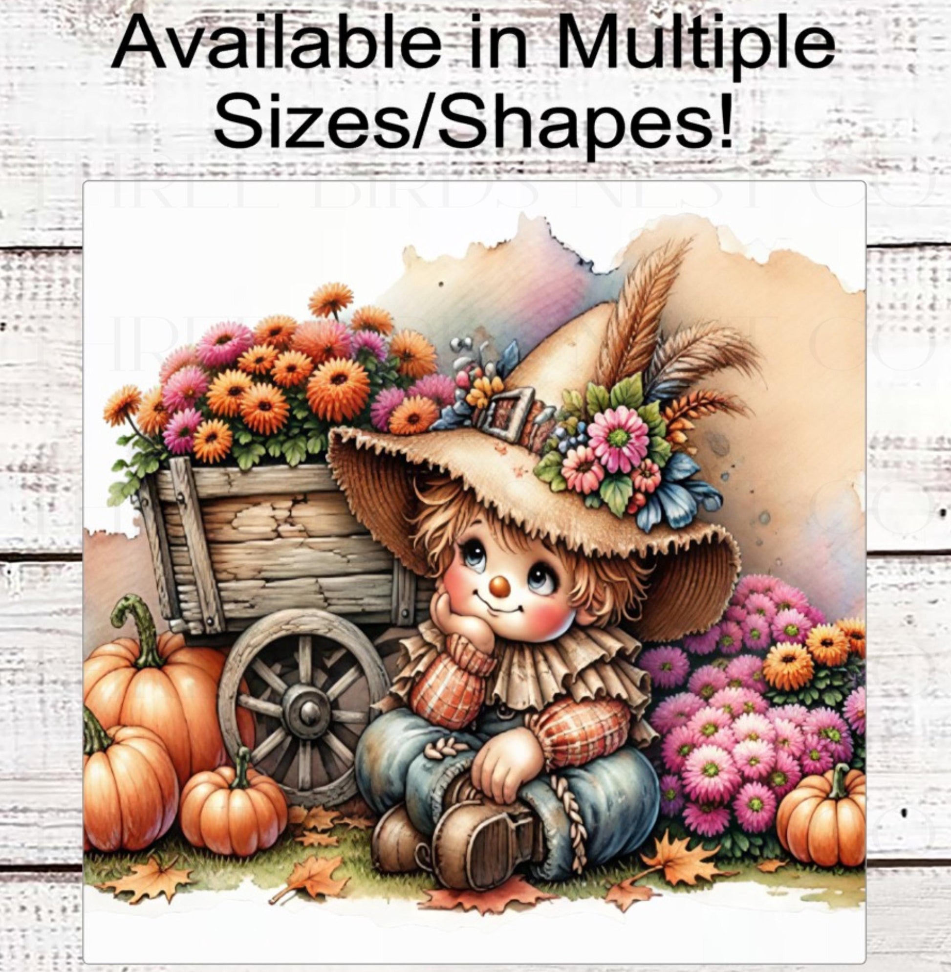 Fall Scarecrow Wreath Signs, Autumn Mums, Pumpkin Wagon