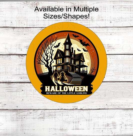 Halloween Wreath Sign, Vintage Trick or Treat, Little Goblins- H2138