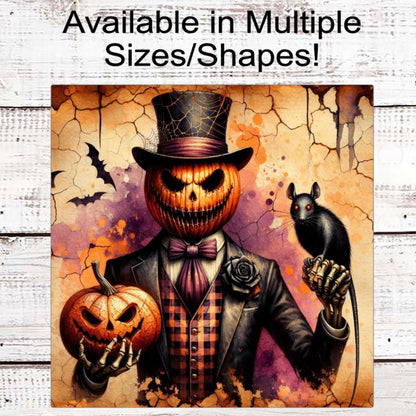 Vintage Jack O Lantern Wreath Sign, Pumpkin Man, Rat Lover, Halloween Welcome