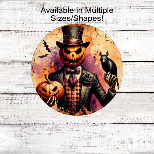 Vintage Jack O Lantern Wreath Sign, Pumpkin Man, Rat Lover, Halloween Welcome