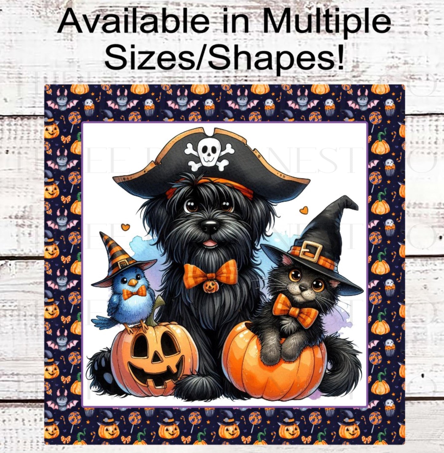 Halloween Dog Wreath Sign, Cat and Bird Lover, Jack O Lantern, Pirate Costume, Dog Lover, Pet Signs
