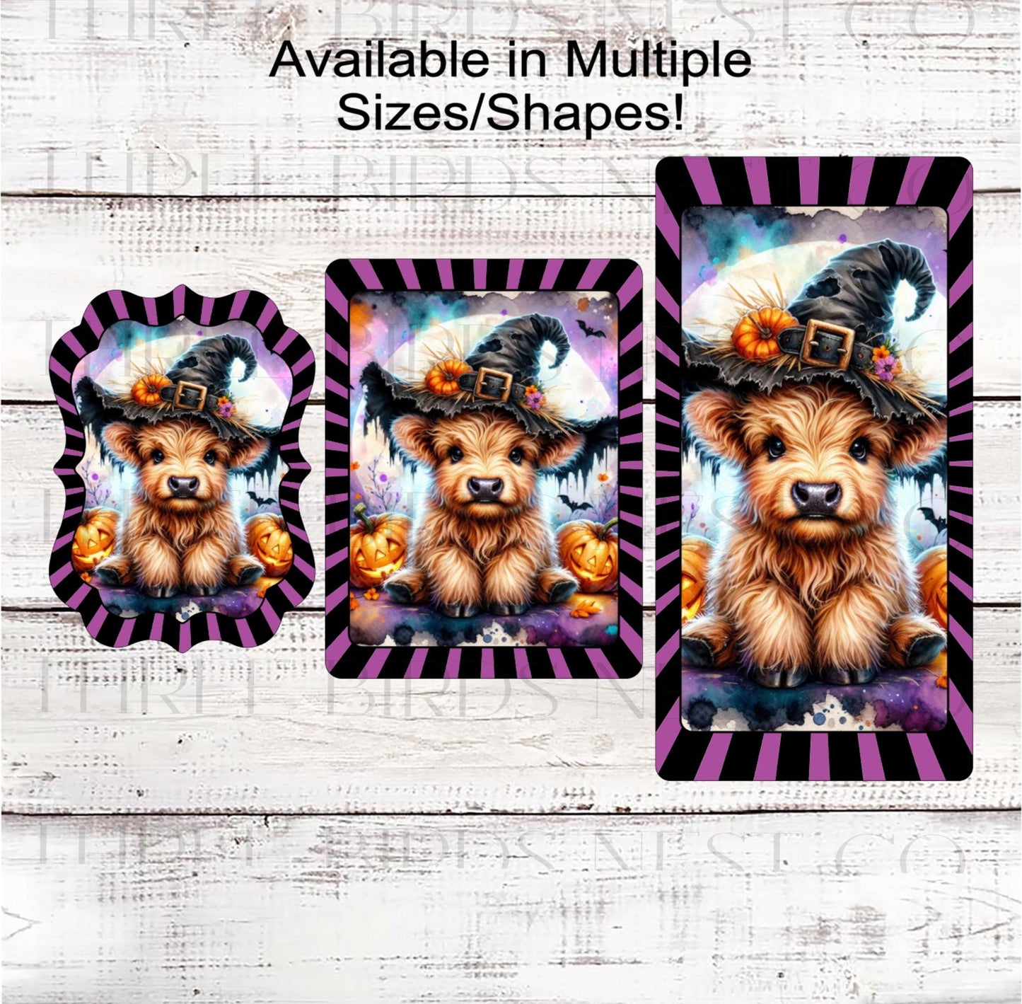 Halloween Scottish Highland Cow Sign, Witch Hat, Farmhouse Wreath Sign, Cute Halloween Decor