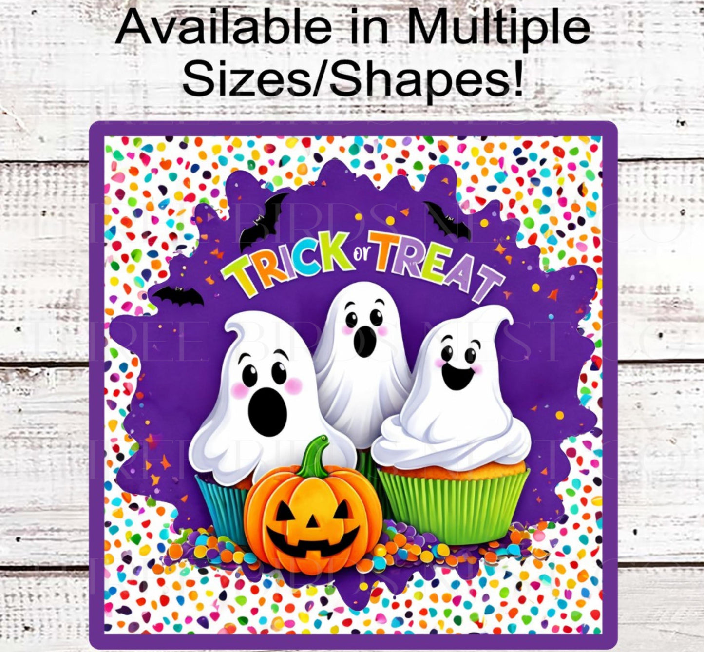 Trick or Treat Halloween Wreath Sign, Spider Web, Ghost Cupcakes, Sprinkles